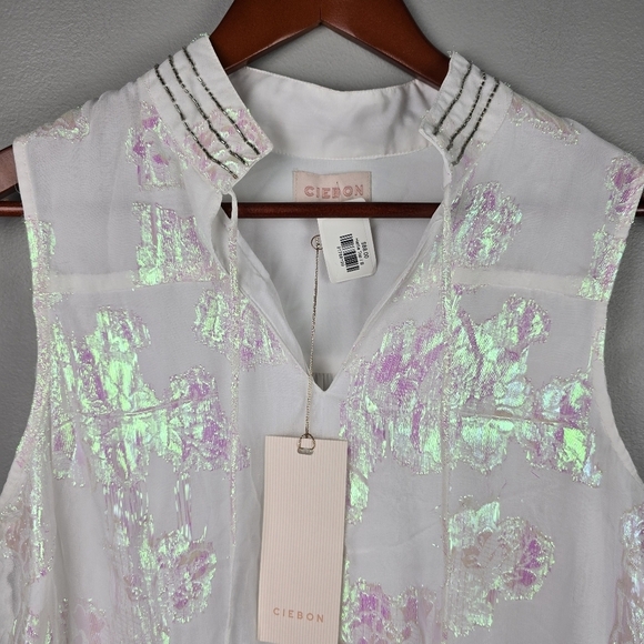 CIEBON Iridescent Flowy Floral Top White With Colorful Reflections Women Size S - Picture 5 of 16
